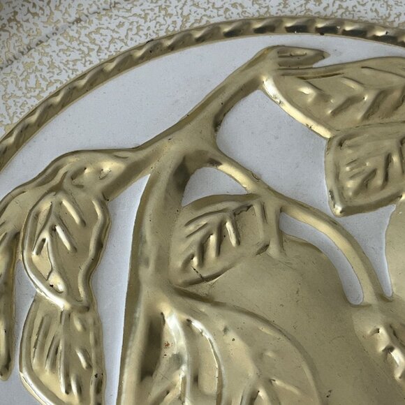 Large Round Embossed Fruit Metal Tin // Gold Speckle // 10" Diameter - Picture 3 of 8